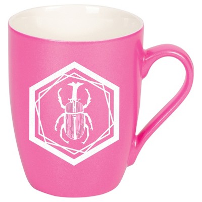 Elanze Designs 10 Ounce Ceramic Decorative Laser Engraved Geometric Design Giftable Novelty Tea Coffee Cup Mug Princess Pink Male Rhinoceros Beetle