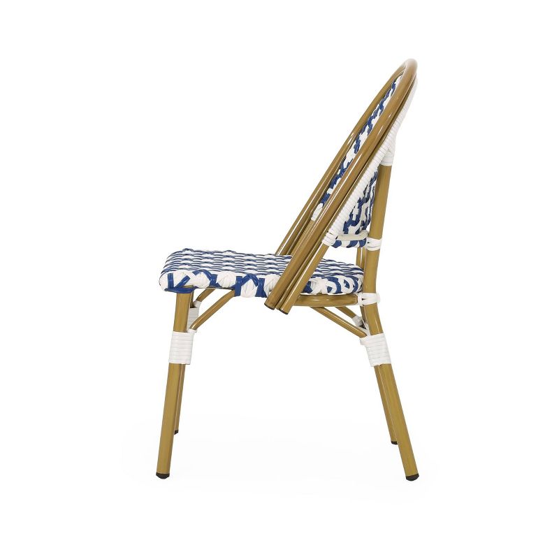 Louna 4pk Outdoor French Bistro Chairs with Bamboo Finish - Blue/White - Christopher Knight Home, 6 of 12