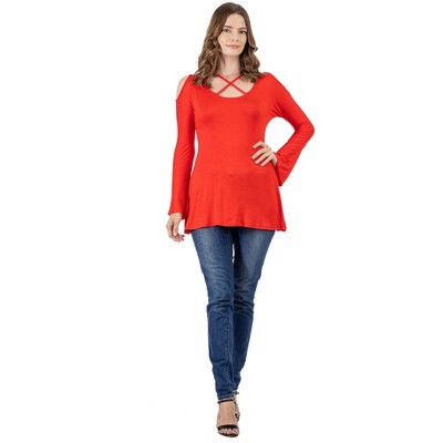 Seven Comfort Apparel Womens Criss Cross Cold Shoulder Long Sleeve