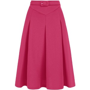 INSPIRE CHIC Women's Belted Waist Casual Knee Length Pleated A-Line Skirt - 1 of 4