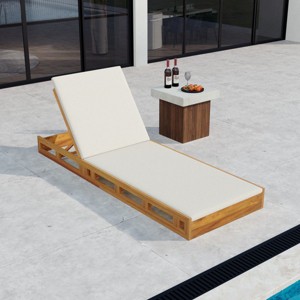 Acacia Wood Outdoor Chaise Lounge Chair with Water-Resistant Cushion for Patio,Poolside,Adjustable Lounger with Slatted Teak Finish-Cuddlewood - 1 of 4