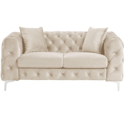 Contemporary 62" with Deep Button Tufting Dutch Velvet Solid Wood Frame and Iron Legs-Morden Fort