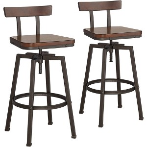 Elm Lane Roark Hammered Bronze Swivel Bar Stools Set of 2 Brown 29 1/2" High Industrial with Backrest Footrest for Kitchen Counter Height Island Home - 1 of 4