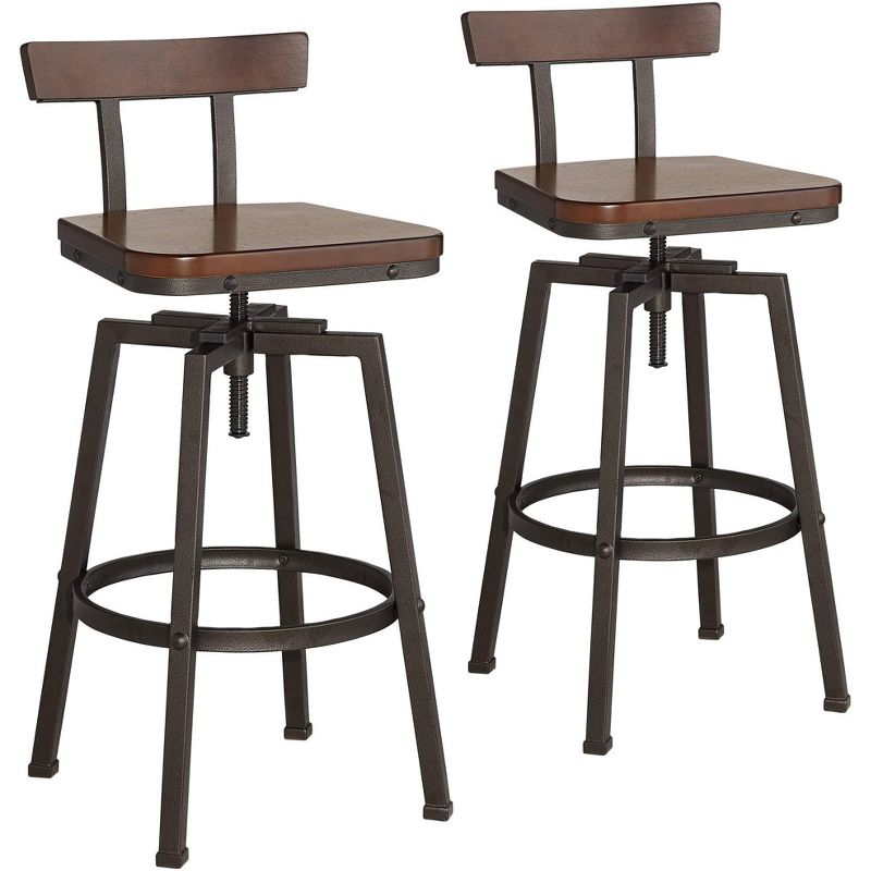 Elm Lane Roark Hammered Bronze Swivel Bar Stools Set of 2 Brown 29 1/2" High Industrial with Backrest Footrest for Kitchen Counter Height Island Home, 1 of 10