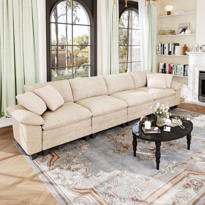 Captiva Designs 157.5-Inch Cloud Comfy Modular 4-Seater Sectional Sofa, Deep Seat Living Room Couch, Corduroy & Chenille Fabric