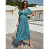 Whizmax Maternity Dress Women's V-Neck Puff Sleeve Pleated Maxi Dress for Baby Shower - 4 of 4