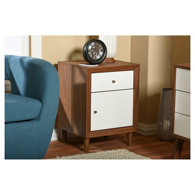 Harlow White and Walnut Mid-Century Modern 3-Drawer Chest