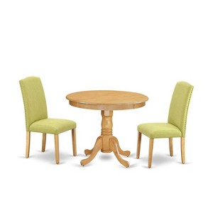 Round Dining Table Set - 36 Inch Table & 2 Chairs - Linen Fabric - Solid Wood Base - 1 of 4