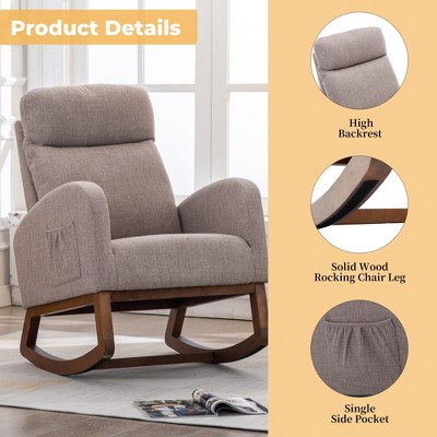 Dolonm Modern Glider Recliner Rocking Chair w/Side Pocket - Nursery & Living Room Accent, Solid Wood Leg