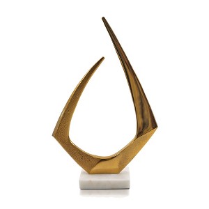 HomeRoots 17" Gold And White Aluminum And Marble Abstract Tabletop Sculpture - 1 of 4