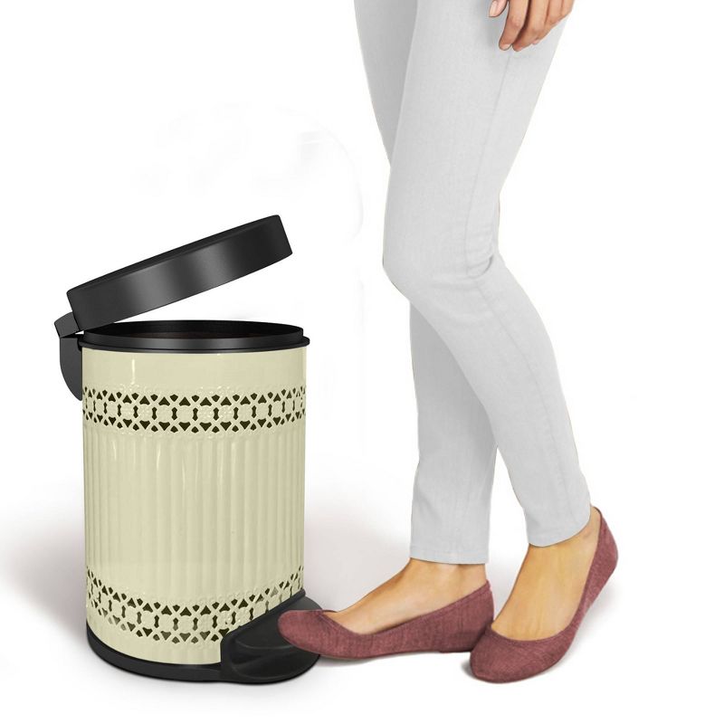 Laser Cut Ivory Step Garbage Trash Can &#38; Toilet Brush Holder with Lid Ivory - Nu Steel, 5 of 10