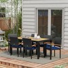 Outsunny 7 Pieces Patio Dining Set Wicker Outdoor Dining Set w/ Acacia Wood Table Top, Cushions, for Backyard, Balcony, Garden, Deck, Black - image 3 of 4