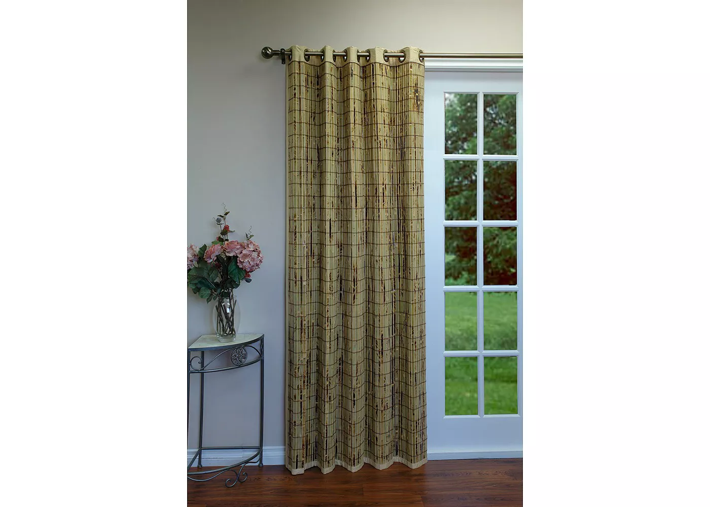 Bamboo Grommet 54 W x 84 L inch Single Curtain Panel, Ivory/Green