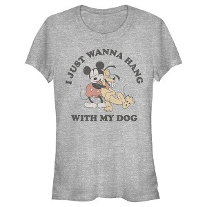 Juniors Womens Mickey & Friends I Just Wanna Hang With My Dog Pluto T-Shirt - 1 of 4