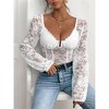 Women's Lace Long Sleeve Corset Bodysuit Tops Sheer Mesh V neck Jumpsuit - 4 of 4