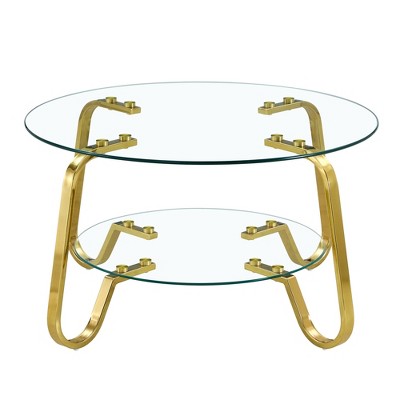 Dolonm Retro Minimalist Metal Frame Glass Coffee Table, 31.5" L x 31.5" W x 17.7" H