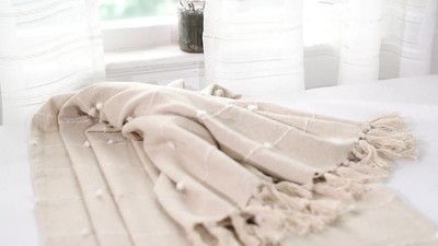 White Cotton Boho Tufted Tassel Fringe Throw Blanket
