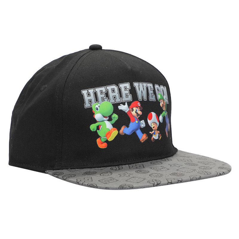 Super Mario Bros Here We Go Boy's Black Snapback Hat, 5 of 7