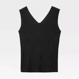 Womens Summer Sleeveless Knit Tops Ribbed V Neck Pullover Sweater Tank Tops Crochet Lightweight Sweater Vest Pointelle Knit Sweater Tops - 1 of 4