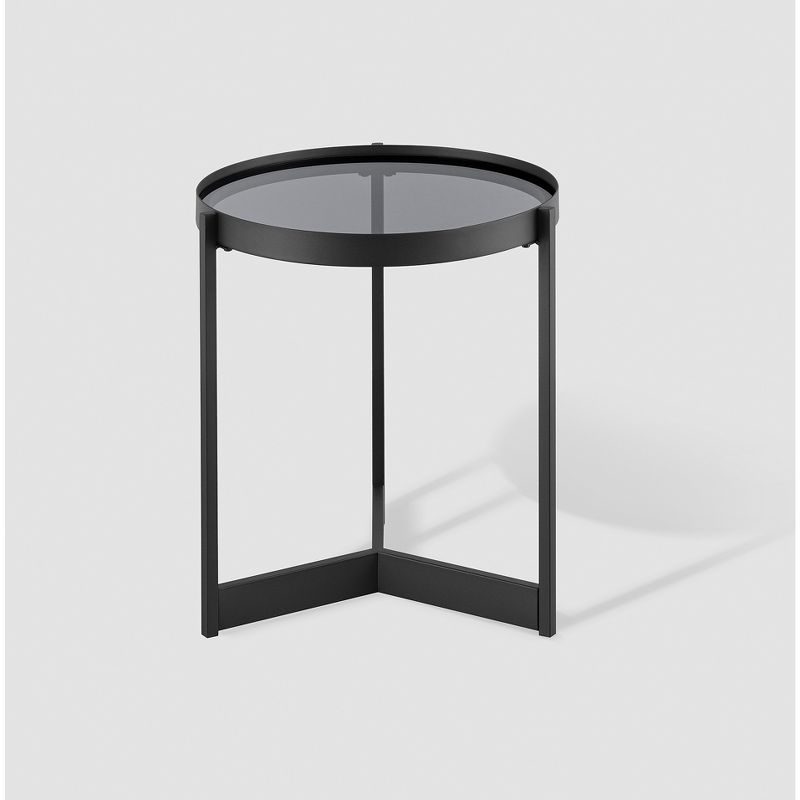 Modern Minimalist Tray Top Round Glass Side Table Black - Saracina Home, 4 of 12