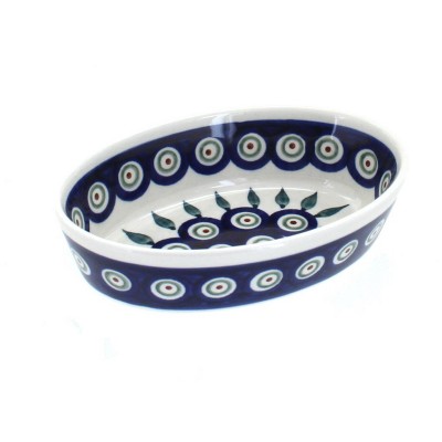 Blue Rose Polish Pottery Peacock Extra Small Oval Baker