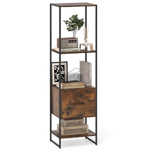 Costway 5-Tier Bookshelf with 4 Open Shelves Storage Drawer Modern Book Storage Organizer Brown/White - 1 of 4
