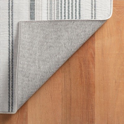 Gray and White Synthetic Stripe Runner Rug 2'5" x 8'