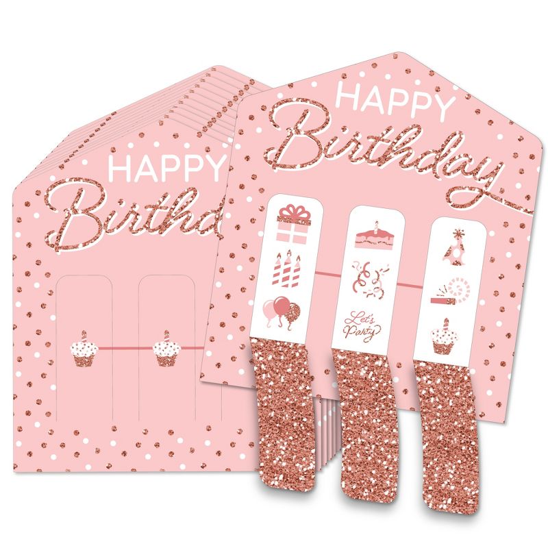 Big Dot of Happiness Pink Rose Gold Birthday - Happy Birthday Party Game Pickle Cards - Pull Tabs 3-in-a-Row - Set of 12, 1 of 7