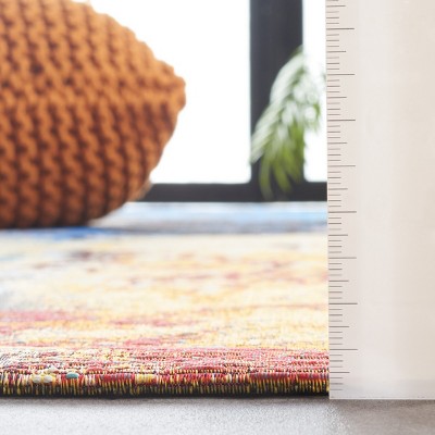 Blue and Rust Abstract Washable Synthetic Runner Rug