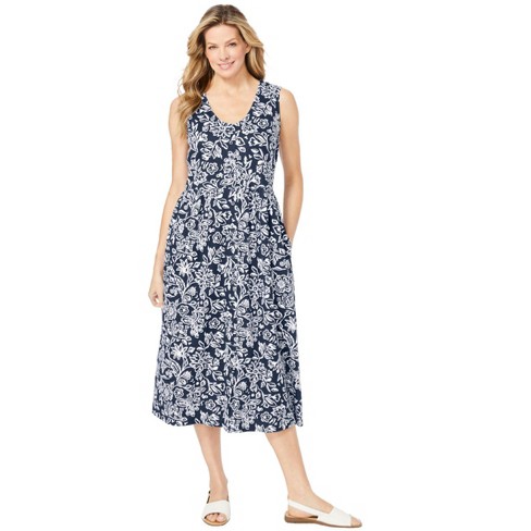 Woman Within Women's Plus Size Sleeveless Button Front Dress - 6x, Navy  Stencil Flower : Target