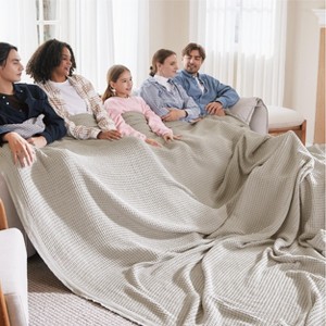 Bedsure-Waffle Weave 100% Cotton Solid Blanket For All Season, Breathable and Soft, Waffle Weave Blanket for Best Gift - 1 of 4