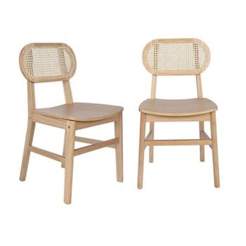 Emma and Oliver Set of 2 Cane Rattan Dining or Accent Chairs with Solid Wood Frames and Seats and Woven Backrest