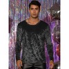 INSPIRE CHIC Men's Vintage Crew Neck Long Sleeves Velvet T-Shirts - 2 of 4