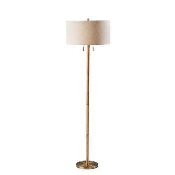 Madeline Floor Lamp Natural Rubberwood Antique Brass - Adesso