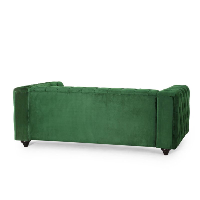 Sagewood Contemporary Velvet Tufted 3 Seater Sofa Emerald/Espresso - Christopher Knight Home, 4 of 12