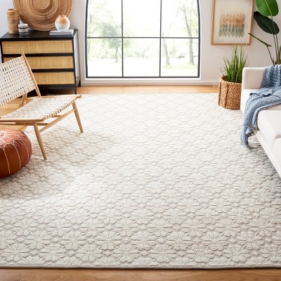 Ivory Geometric Tufted Handmade Wool Area Rug, 9' x 12'