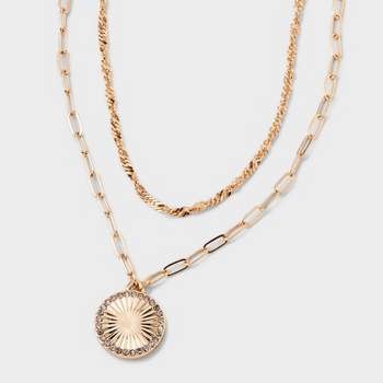Gold 2 Row Pave Disk Necklace - A New Day™ Gold
