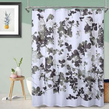 Watercolor Floral Leaves Fabric Shower Curtain for Bathroom