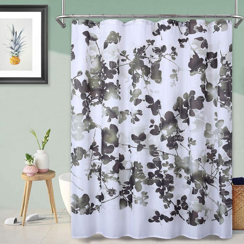 Watercolor Floral Leaves Fabric Shower Curtain for Bathroom, 1 of 4
