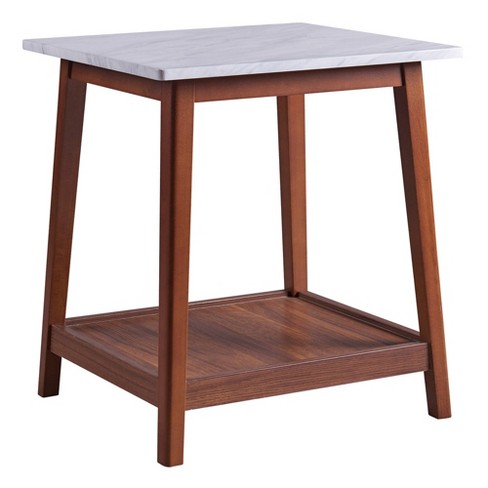 Kingston Side Table With Faux Marble Top Solid Wood Leg Walnut Versanora Target