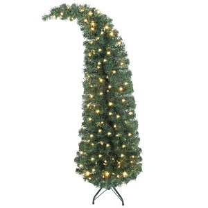 Whisen 7FT Prelit Bent Top Christmas Tree, Whimsical Xmas Tree Slim High Mountain Fir with 300 LEDs and Metal Stand - 1 of 4