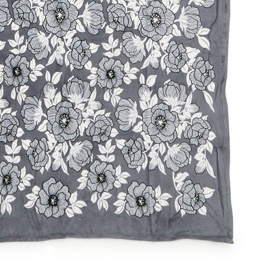 Gray and White Floral Fleece Throw Blanket 80x50