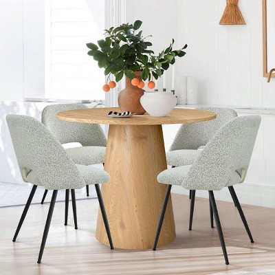 Dwen+Edwin 5-Piece Dining Table Set for 4, 35" Manufactured Oak Grain Table with 4 Upholstered Boucle Chairs for Dining Room - Maison Boucle