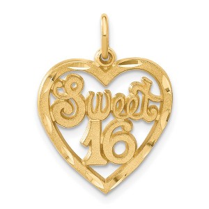 Black Bow Jewelry 14k Yellow Gold Sweet 16 in a Heart Charm or Pendant, 17mm - 1 of 4