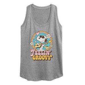 Women's - Peanuts - Feelin Groovy Snoopy And Woodstock Graphic Racerback Tank - 1 of 4