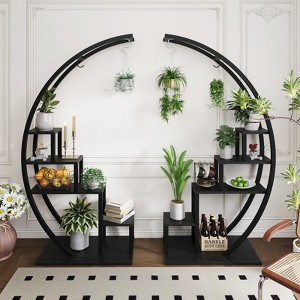 CuisinSmart 5 Tier Tall Metal Plant Shelf with Hooks, Half Moon Shape Large Plant Shelf 2 Pack for Home Patio Lawn Garden Balcony, Black - 1 of 4