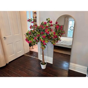 4FT Artificial Bougainvillea Tree, Tall Potted Fake Bougainvillea Trees, Faux Tree with Wood Trunk and Pink Flowers - 1 of 4