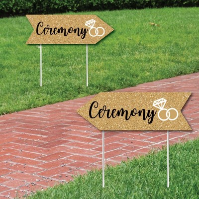 Big Dot of Happiness Gold Wedding Ceremony Signs - Wedding Sign Arrow - Double Sided Directional Yard Signs - Set of 2 Ceremony Signs