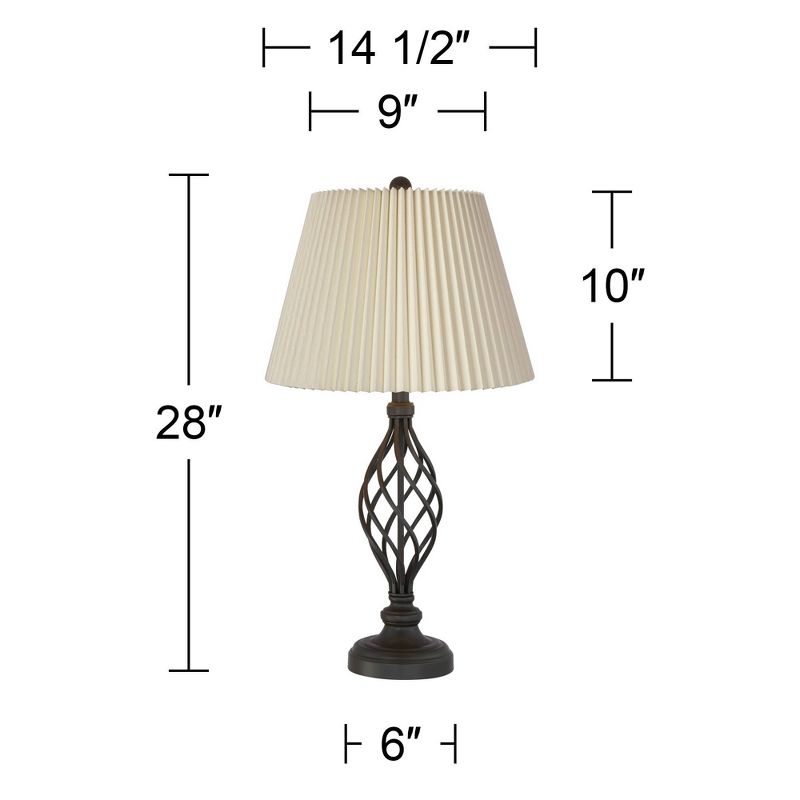 Franklin Iron Works Annie Modern Industrial Table Lamps 28" Tall Set of 2 Iron Bronze Ivory Linen Shades for Bedroom Living Room Bedside Nightstand, 4 of 6