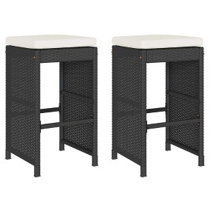 vidaXL High Garden Bar Stools Cushions 2 Pcs PE Rattan Black Stool, Outdoor Bar Stool, Bar Chair, Garden Stool - 1 of 4